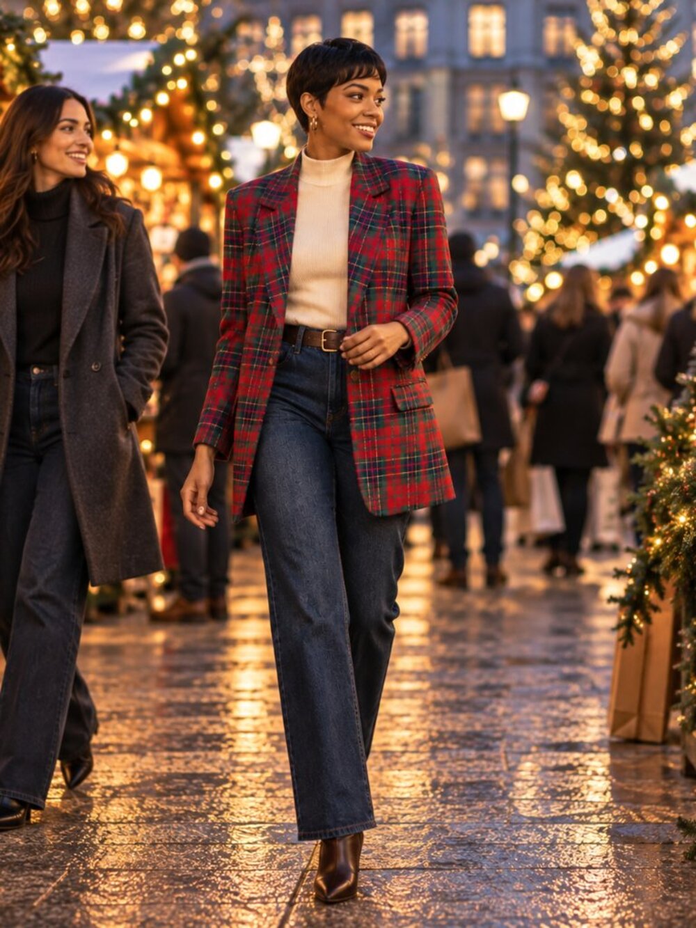 Vintage 1990s Sag Harbor Size 14 Wool Blend Tartan Plaid Blazer